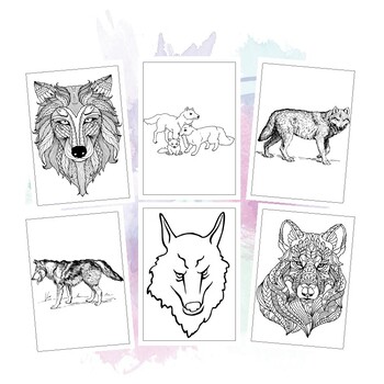 Detailed wolf coloring pages for adults Sticker by number for adults