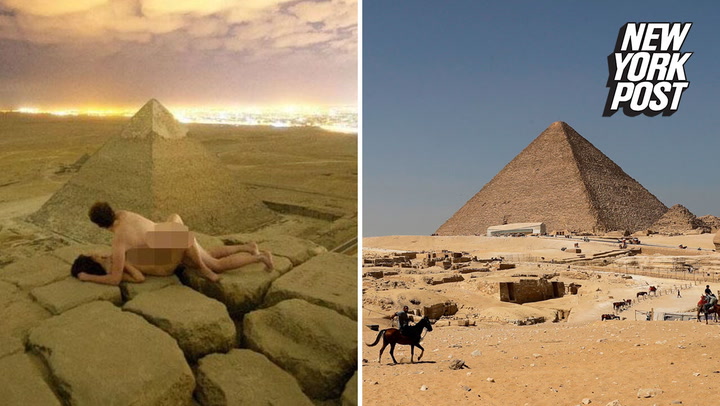 French couple fucks on top of pyramid Eat pussy meme