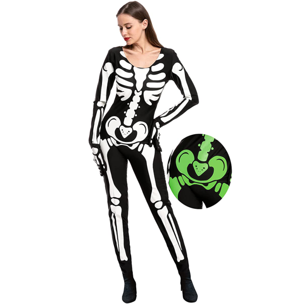 Glow in the dark skeleton costume for adults Stockings handjob