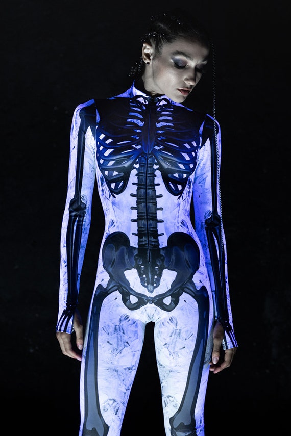 Glow in the dark skeleton costume for adults Milababy69 anal