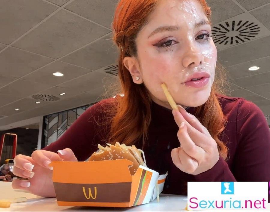 Marina gold drenched in cum eats burger bukkake Film adulte