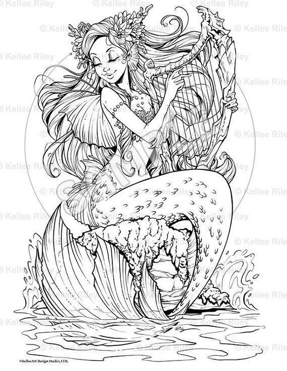Mermaid siren coloring pages for adults Escort quees