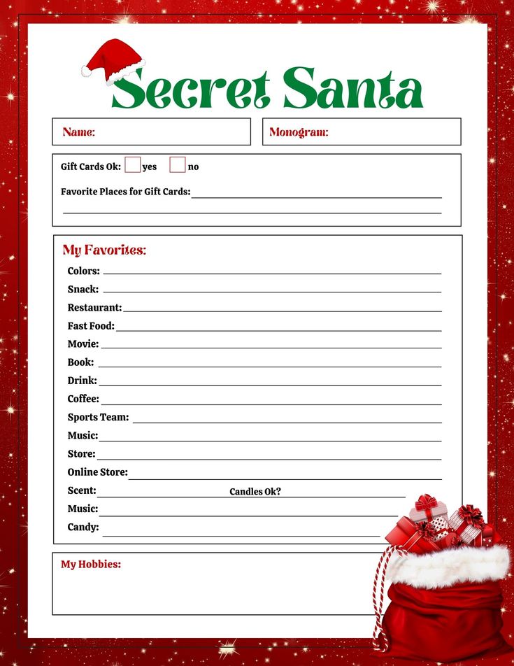 Secret santa questionnaire for adults free Escort hillsboro